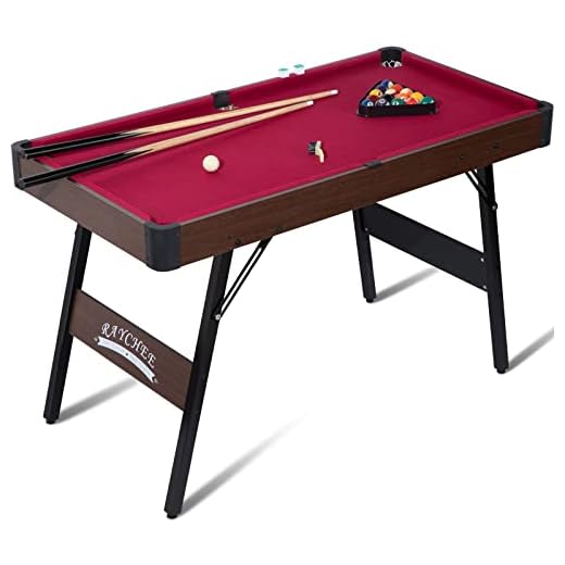 RayChee 48" Folding Pool Table, Portable Billiard Game Tables for Kids and Adults, Mini Pool Table with Locking Legs, Adjustable Feet, Balls, Cues, Triangle, Chalk, Brush for Family Game Room (Red)