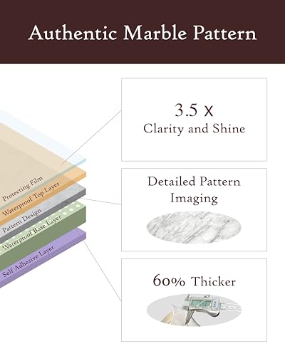 Image of Very Berry Sticker Marble Contact Paper (Brown, 24 inch x 118 inch, 1 Pack) | Authentic marble pattern, Thick, Waterproof, Laminate vinyl, Self adhesive, Peel and stick wrap, For countertop and wall