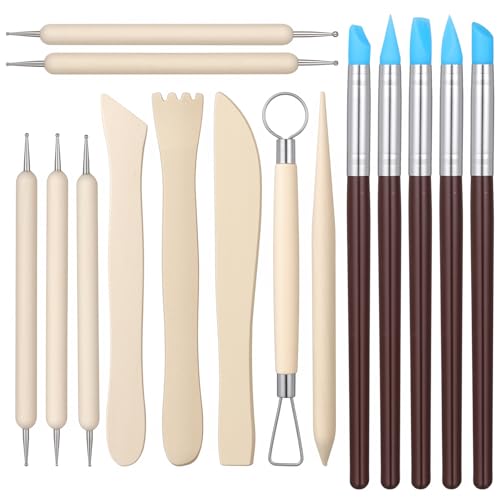 DOPENSPI 15 Stück Töpferwerkzeug,Modelierwerkzeugset Carving Tools Modelliermasse Werkzeug Clay Keramik Sculpting Ton Werkzeug Wooden Sculpting Toolsfür für DIY-Handwerk, Carving Anfänger