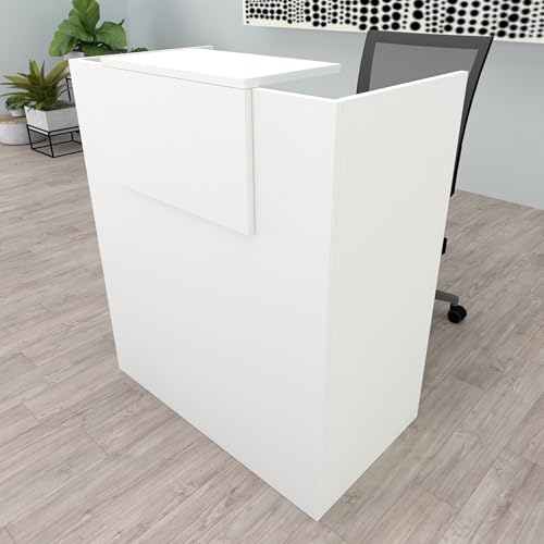 Henor Mostrador Oja. 80x50x107 cm con Mesa Interior. Ideal para Recepción Atención Oficina Comercio. Blanco.