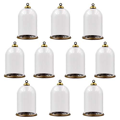 10 Pieces Clear Tube Glass Globe Bottle with findings Hollow Glass Dome, Glass Vial Pendant Charms (38x25mm Bronze Classic)