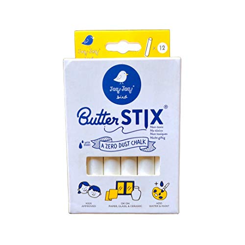 ButterStix 12pk White | Patented, Dust-Free Chalks for Kids and Toddlers | Child-safe | Non-Toxic | Smudge Resistant | Water Soluable | Easy Clean