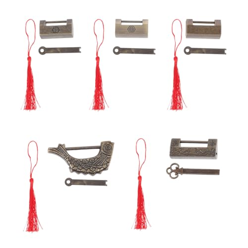 HAMPPLIES Juego de 5 Candados Chinos Vintage para Caja de Madera Mini Candado Antiguo Llave Diseño Retro Decorativo para Joyero y Maleta para Cajón