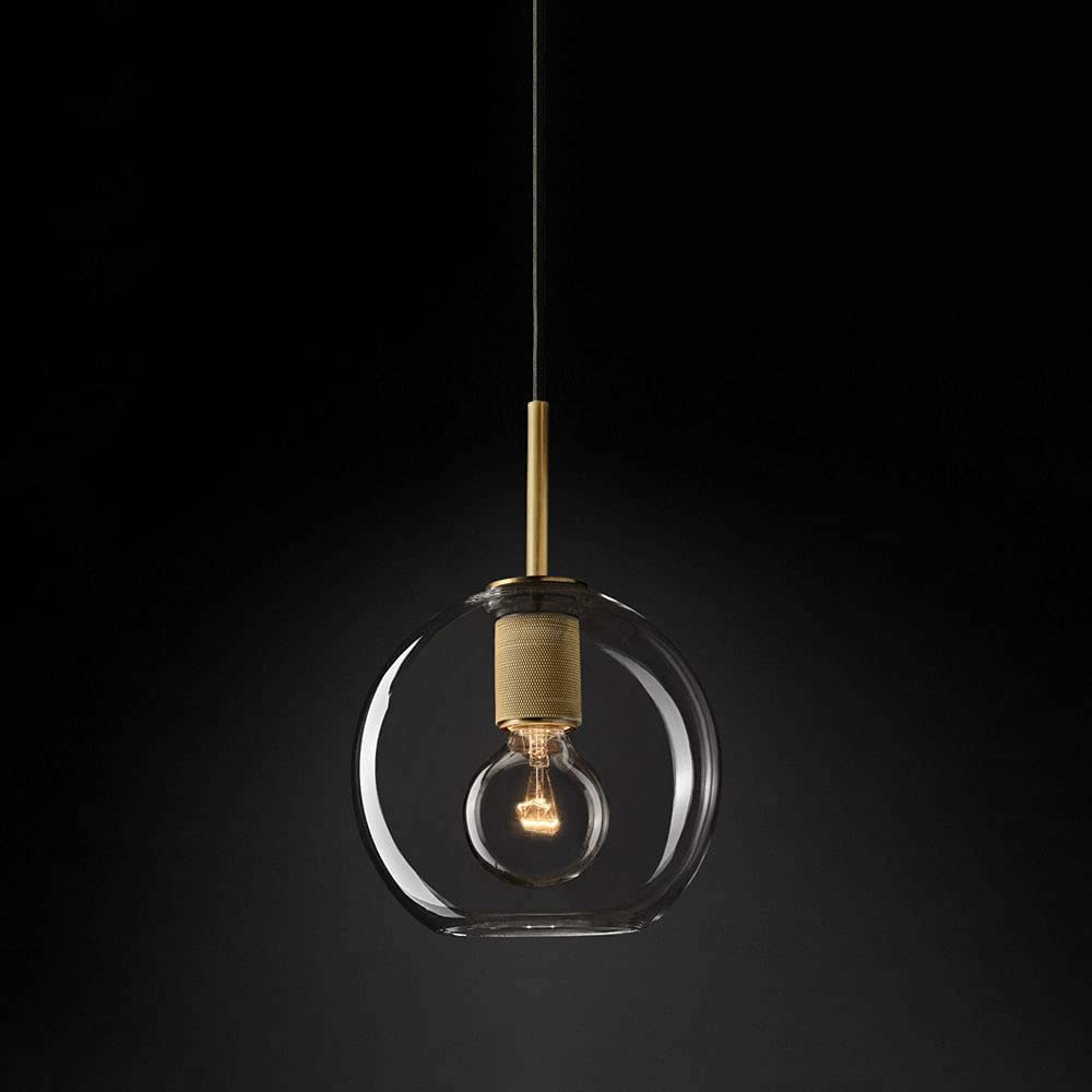 Portalámparas de Metal con Pantalla de Vidrio de Alta transmisión de luz, lámpara Colgante de Estilo Minimalista Retro, lámpara Colgante de un Solo Cabezal con Rosca E27, lámpara de Techo para