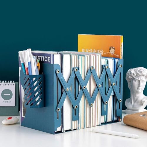 Adjustable Bookends, Adjustable Bookends, Children's Metal Book Holder, Expandable Metal Bookends with Pen Holder - Image 3