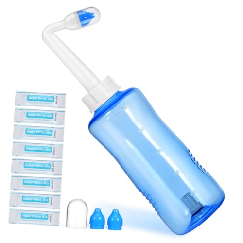 TOVINANNA Botella De Lavado Nasal 500ml Con Paquetes De Sal Nasal Para Irrigación Nasal Para Limpieza y De Congestión Nasal
