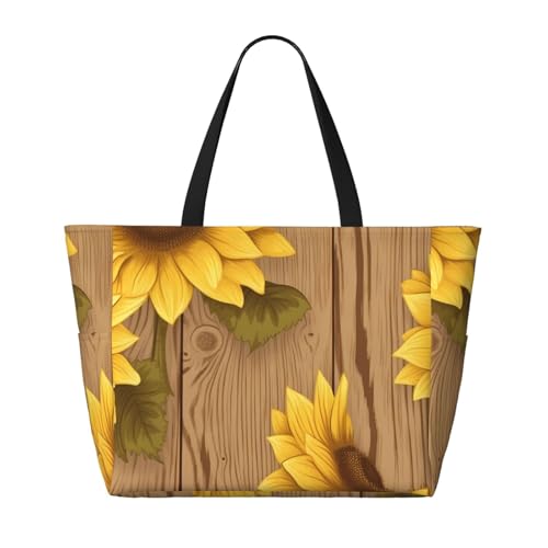 (Sunflower Printed) Large Beach Tote Bag For Women With Zipper Foldable Lightweight Travel Pool Bag For Vacation Shopping2