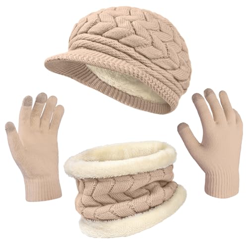 3-Pieces Winter Hat Gloves Scarf Set, Knit Warm...