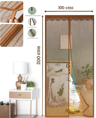 Image of Polyester Magnetic Mosquito Net /Curtain for Door, for All Door Types & Sizes, Auto-Closing Insect Screen to Keep Mosquito Out (200 x 100 Cm, Brown)