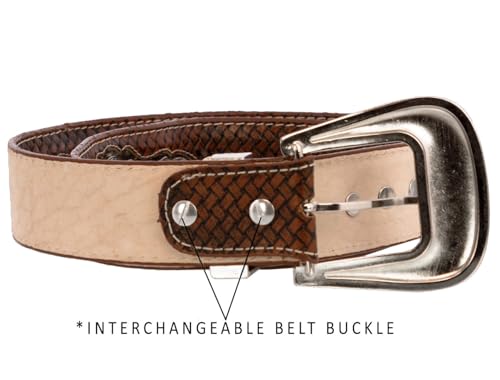 El Presidente Mens Cognac Ranger Cowboy Leather Belt Concho Silver Buckle3
