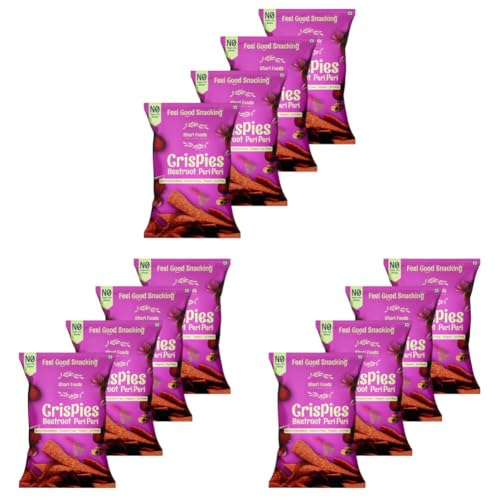 Image of Khari Foods Beetroot Crispies, Peri Peri Flavoured Chips, No Palm Oil, No Maida, Millet Goodness, Fibre Rich, Zero Cholestrol, Gluten Free Vegan, Healthy Snacks (50g x 4 Combo) (Pack of 3)