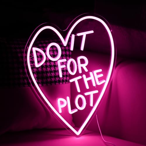 Image of Do It For The Plot Neon Sign Dimmable Pink Words Neon Light for Wall Decor USB Led Heart Neon Light Sign for Bedroom Living Room Wedding Party Bar Neon Sign