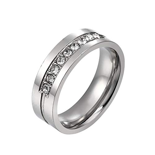 GRAEEN Eternity Band Rings Crystal Statement Ring Wedding Diamond Ring Jewelry for Women and Girls(8, Sliver)