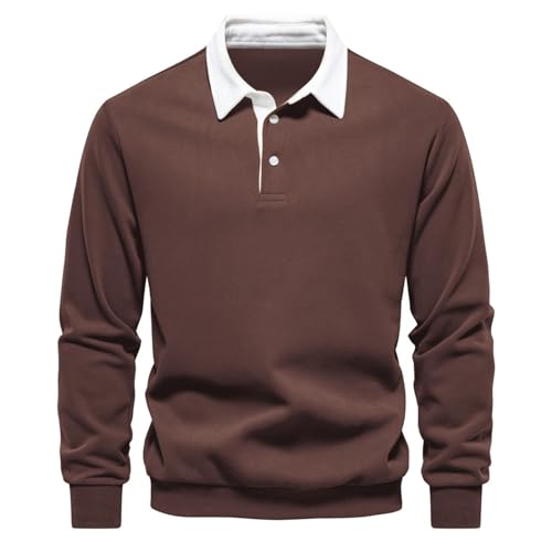 Image of MakingDa Mens Sweatshirts Polo Collar Long Sleeve Pullover Brown L