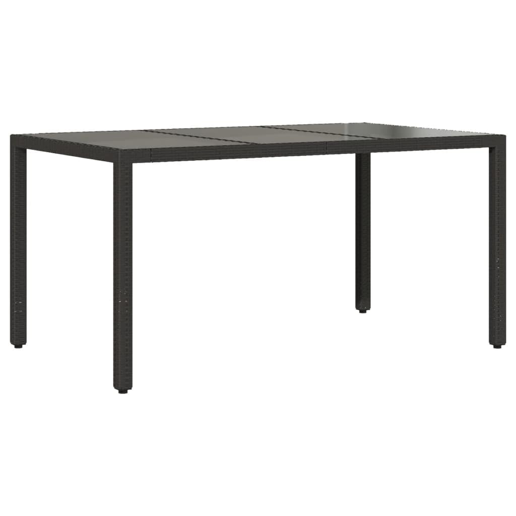 Stół ogrodowy ze szklanym blatem, czarny, 150 x 90 x 75 cm, polirattan, stal malowana proszkowo, stół tarasowy, do ogrodu, na balkon, werandę, do jedzenia i pikniku