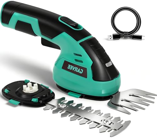 Garvee Cordless Hedge Trimmer - Small Garden 2 in 1 Handheld 7.2V Electric Grass Shears/Grass Cutter Rechargeable Lithium-Ion 2.0 Ah Battery and Type-C Cable Included Shrubbery Trimmer