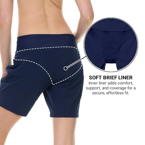 Image of Hurley 5 inch /7 inch High Waisted Swim Shorts Women, Board Shorts with Pockets & Inner Liner, Quick Dry Swim Trunk, UPF 50+