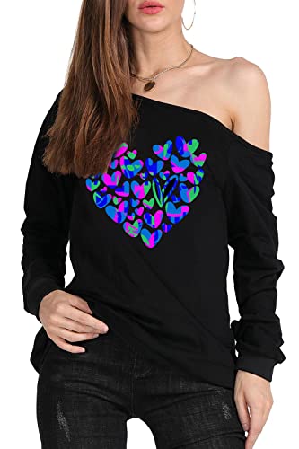 Image of MAGICMK Woman's Sweatershirt Lips Print Causal Blouse Off The Shoulder Long Sleeve Loose Slouchy Pullover Plus Size Tops