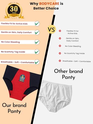 Image of BODYCARE Kids Mickey Printed Boys Ultrasoft Brief Underwear 100% Cotton Multicolor Soft Comfortable | Skin Friendly | Innerwear Pack of 6 (Color & Print May Vary)