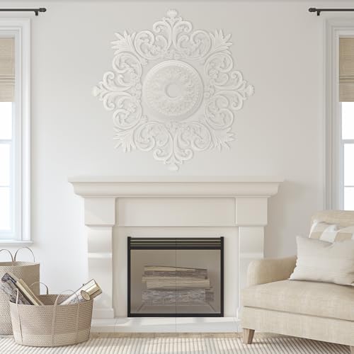 Image of Nuanchu 28'' Large PU Ceiling Medallion Combination Decorative 2.36'' ID French Style Chandelier Base Ceiling Medallion for Light Fixtures Victorian Rosette Light Covers for Chandeliers(Classic)