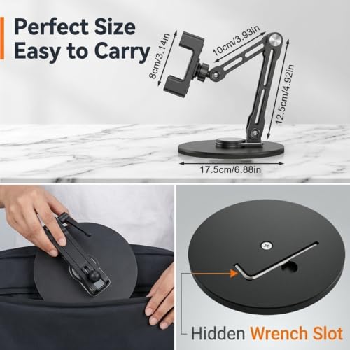 Image of ZORBES Monitor Stand Holder for 6.5-18.5Inch, Adjustable Portable Monitor Desktop Clamp Tablet Riser Stand with 360 Rotation, Heavy Duty Aluminum Alloy Folding Tablet Monitor Screen Support