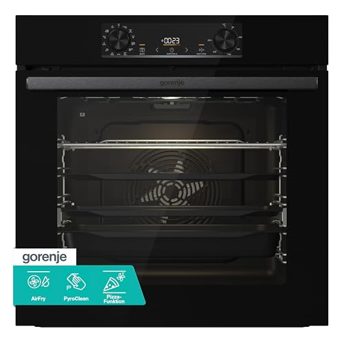 Gorenje 738566 OptiBake BPS 6737 E14BG Einbau-Backofen / 77L / Pyrolyse/Heißluft/ExtraSteam/GentleClose & Open/AirFry/Pizzamode 300°C/PerfectGrill/Gratin/Kindersicherung/schwarz