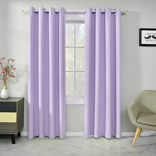 Image of Lavender Blackout Curtains Insulated Thermal For Office Light Blocking Curtains 84 Inch Length 2 Panels Drapes Top Grommet Darkening Window Curtains For Bedroom Set of 2 Pack 52 X 84 Inches Long Lilac