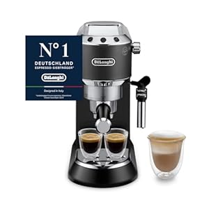 De'Longhi Dedica Style - Perfetto Kompakte Siebträgermaschine Espressomaschine mit Tasten, manuellem Milchaufschäumer für Espresso und Cappuccino, ESE Pad geeignet, 15cm breit, Schwarz (EC685.BK)