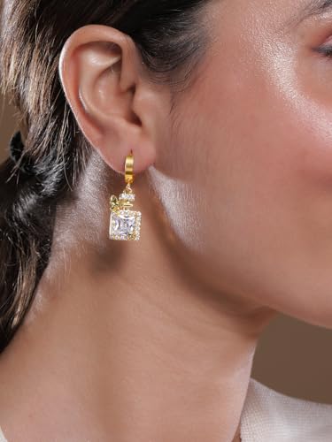 Image of Rubans Hoop Drop Earrings Gold Plated Stylish Trendy Jewellery Gift for Women & Girls