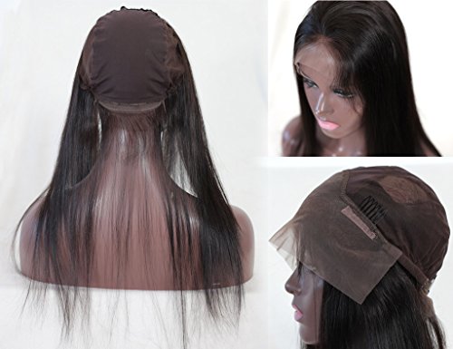 Chantiche Silky Straight 360 Lace Band Frontal with Baby Hair Brazilian Virgin Human Hair Lace Closure Frontals Back with elastic Bands 12 Inches #1B