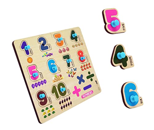 Wooden Puzzles Number 1-10 Educational Montessori Learning Toy Brain Development Game for Toddlers Preschoolers Creative Gift Cognitive Development Montessori Toy