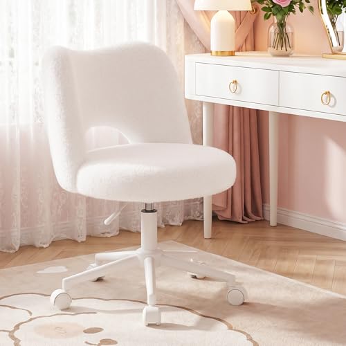 DurayLoly Vanity Chair with Wheels Armless, White Vanity...