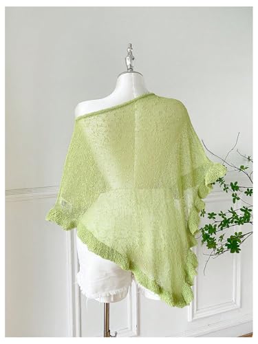 Women's Plus Size Sheer Mesh Ruffle Sweaters Off The Shoulder Tops See Through Half Sleeve Crochet Poncho2