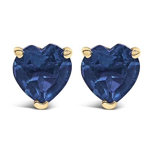 14K Yellow Gold 5MM Heart Cut Sapphire Solitaire Stud Earrings