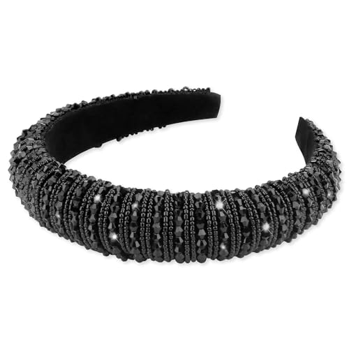 Image of Shining Diva Fashion Stylish Full Crystal Luxury Hairbands | Fancy Shiny Bling Diamond Sparkle Crystal Beaded Headband | Hand-Woven Black White Pink Padded Rhinestones Hair Accessories