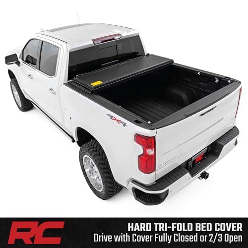Rough Country Hard Low Profile Tri-Fold Tonneau Cover for Chevy Silverado & GMC Sierra 1500 (2019–2026) – Flush Mount Aluminum Bed Cover, Fits 5'10 Short Bed - image 2
