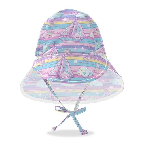 Sailboat Island Cartoon Kid Sun Hats Baby Boys Beach Play Hats Girls Sun Protection Large Brim Travel Essentials