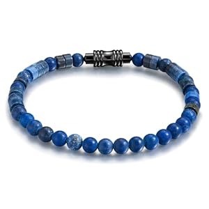 TRUMIUM Beaded Bracelets for Men Women Hematite 6mm Lapis Lazuli Mens Bracelet Gemstone Jewelry for Him 7.5/8.3/9 Inch Length