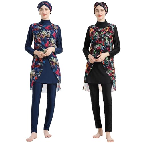 Dasongff - Traje de baño musulmán para mujer, 3 piezas, manta completa Hijab Burkini Modest, azul, 4XL
