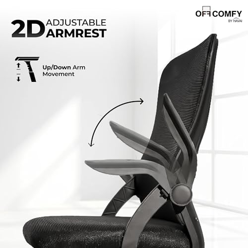 Image of HAVAI Aero Ergonomic Office Chair with Reclining & Folding Back | Net Cloth Fabric | 60D Recycled Foam + 24D Virgin Cotton | Class 2 Gas Lift | Nylon Base & Wheels (Black)