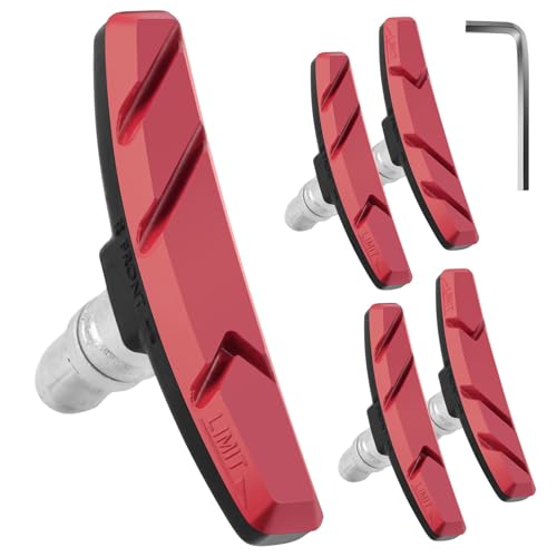 Adiwo Pastillas de Freno para Bicicleta, 2 Pares Pastillas de Freno V-Brake para Bicicleta, Zapatas de Freno Universales para Bicicletas con 1pcs de Llaves Allen, para Bicicleta de Montaña(Rojo)