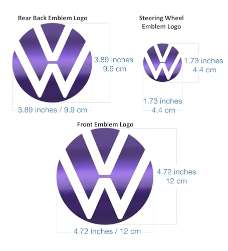 Image of IPG Decal Made for VW 2021 Passat Polo Tiguan Golf Rear /Front Emblem Logo Decals Stickers Set (4 Units) (Metallic Purple)