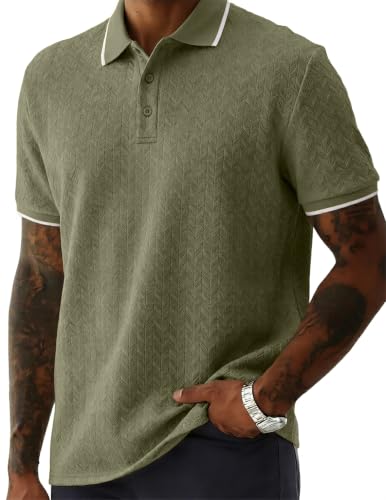 Image of JMIERR Mens Casual Polo Shirt Short Sleeve Vacation Button Summer Beach Knit Stretchy Golf Shirts
