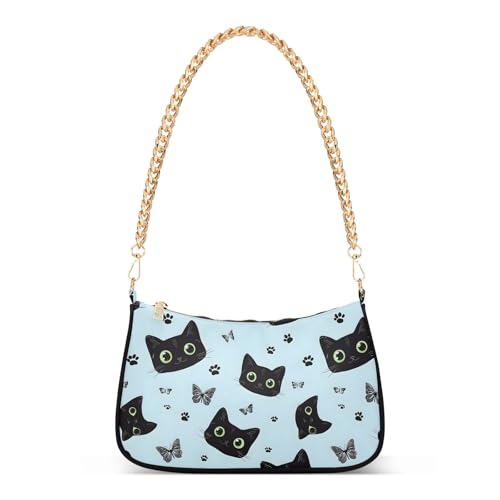 Clutch Shoulder Bags Tote Evening Purse Handbags for Women Black Cat Butterfly Hobo Bags with Zipper Closure