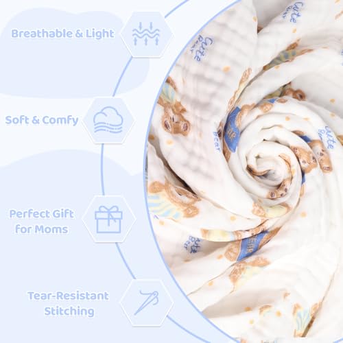 Image of Muslin Baby Towels Bath Towels 43 x 43 Inch Soft 100% Cotton Cute Animal Print Washcloths Extra Large Baby Bath Towels for Newborns Infants Toddlers Kids