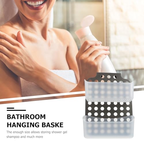 TOYANDONA Multi-function Hanging Bathroom Basket Gray, Shower Storage Rack with Drain Holes, Space-saving Toilet and Shower Organizer for Household Storage