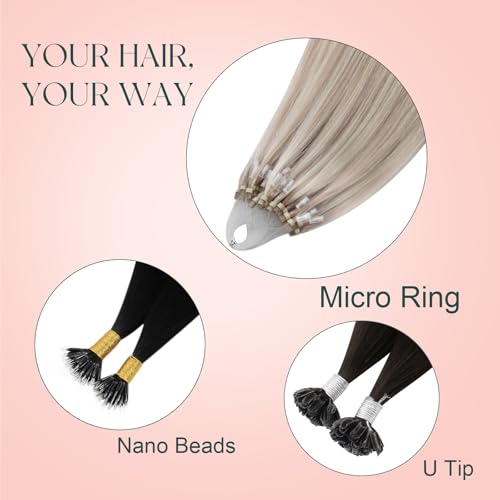 Image of Easyouth Micro Ring Hair Extensions Human Hair Blonde, Long Straight Hair