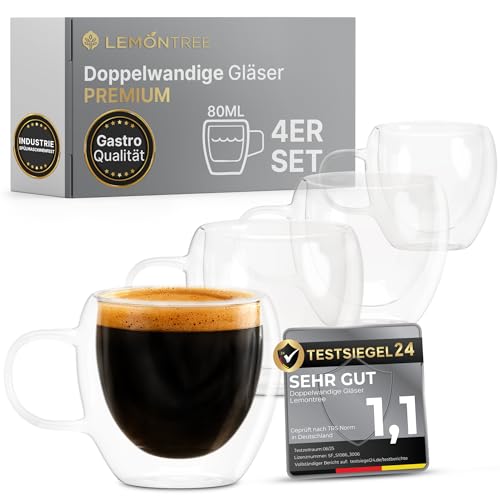 Lemontree 4er Set Espressotassen 80ml - 180 Grad spülmaschinenfest...