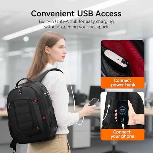 CROSSGEAR Large Travel Laptop Backpack 17.3" Water-resistant Daily Backpacks Durable Business Computer Bookbag Office Laptop Bag with USB Charging Port Best Gift for Men Traveler Essentials image 4