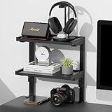 OUTIOE 2-Tier Desk Shelf, Expandable Under Desk Storage, Clamp on Desk Shelf, Desktop Accessories for Offices, Study Rooms, and Game Rooms (Black)